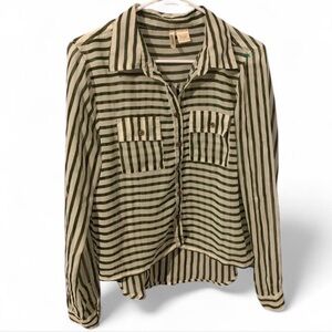 Green and White Striped Button-Up Shirt